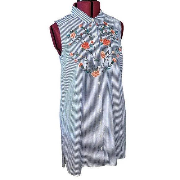 NM Neiman Marcus Striped Embroidered Dress (Size L) - Picture 9 of 9